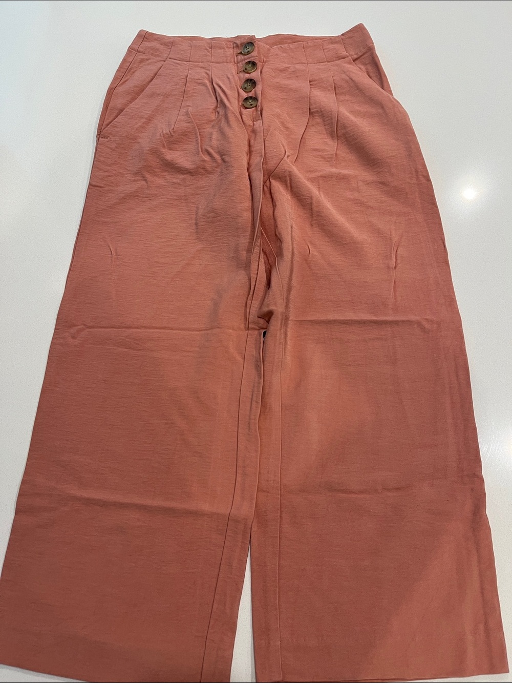 LOFT Petites Wide-Leg Button-Front Pants - salmon